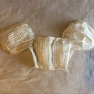 Sheer crop top puff shoulders